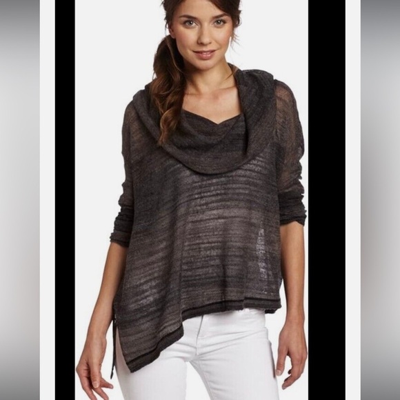PrAna M Nenah Sweater Cowl‎ Neck Striped Alpaca Wool Oversized Asymmetrical Boho - Picture 1 of 11